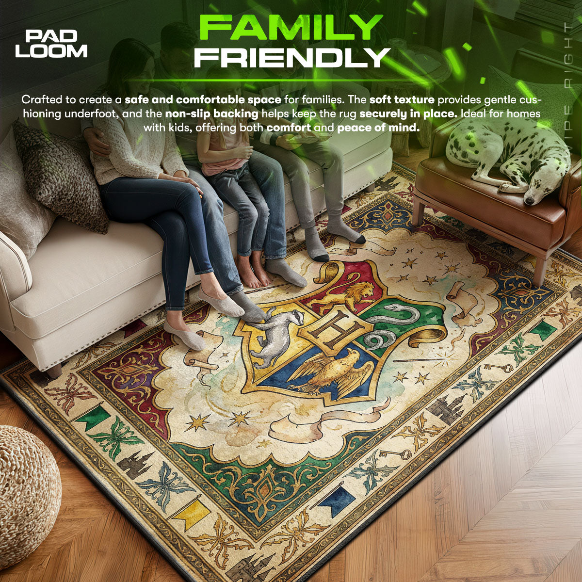 Hogwarts area rug showing full home decor artwork