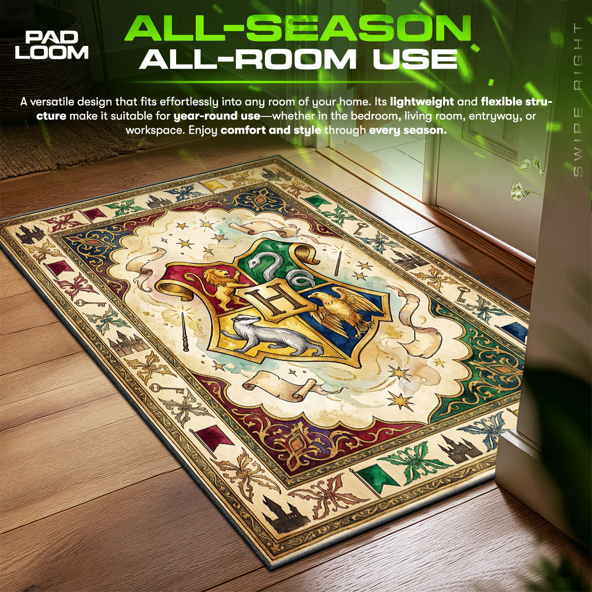 Hogwarts Crest United Magic Harry Potter Room fan rug — premium quality print
