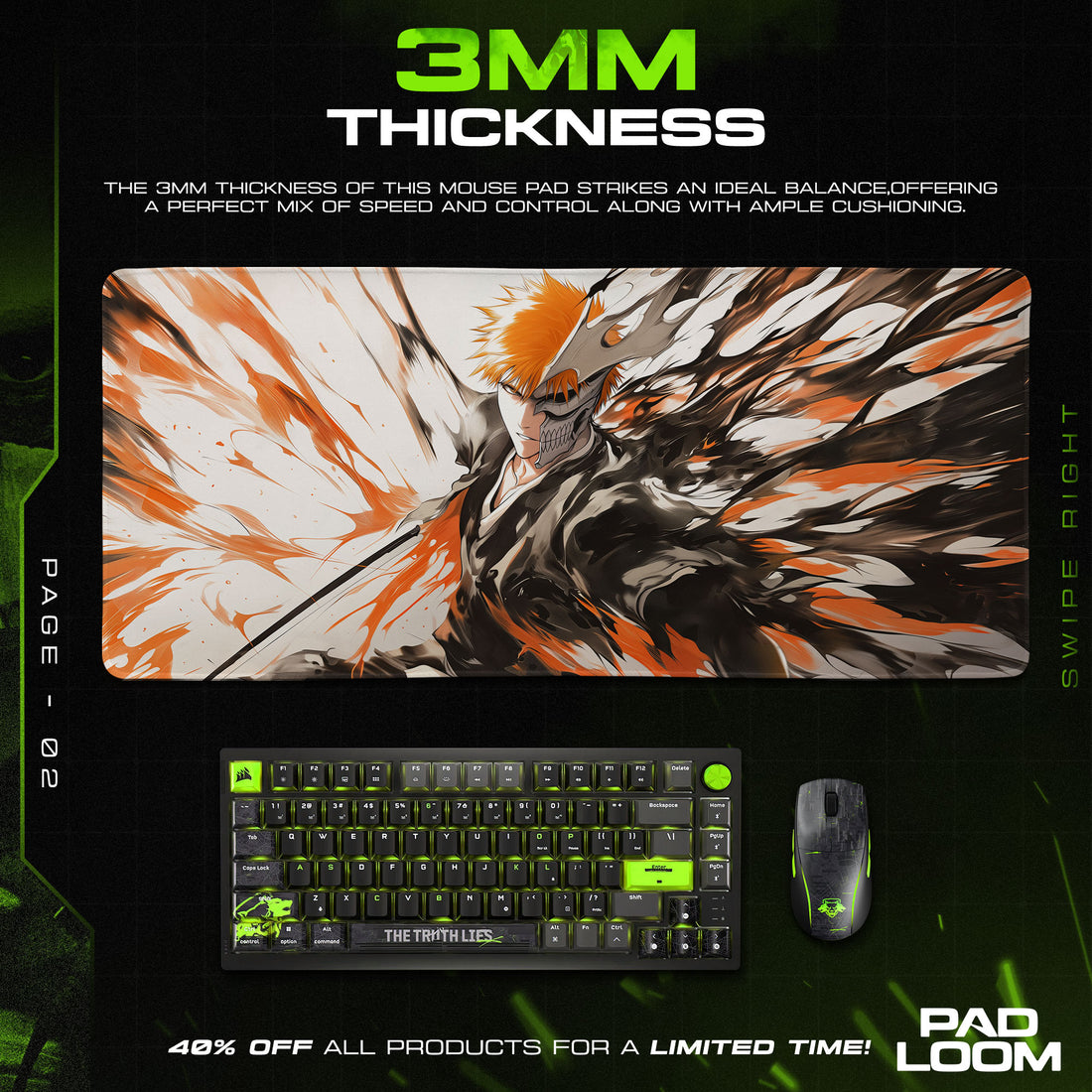 Hollow Ichigo Rage Mouse Pad, Bleach Anime Battle Gaming Desk Mat