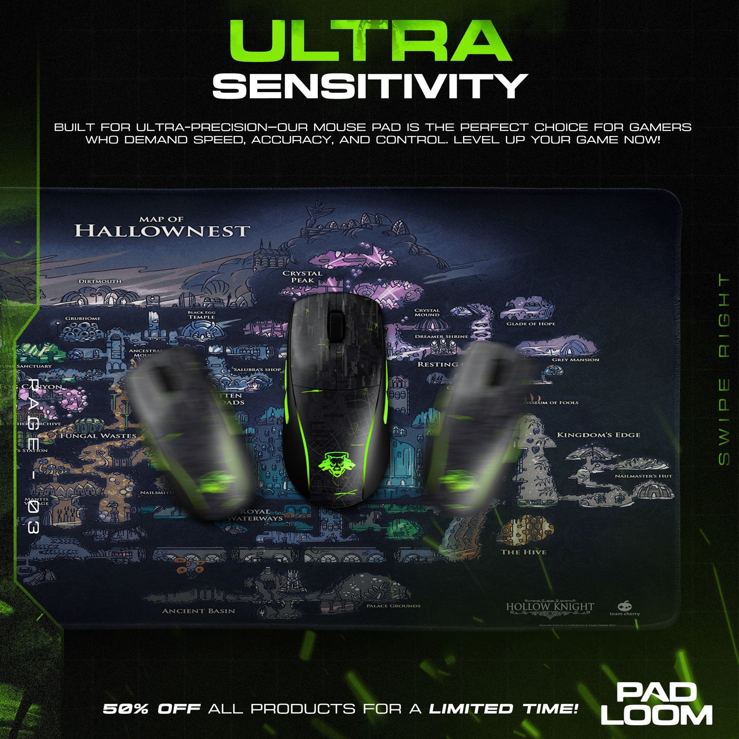 Hollow Knight – Hallownest Map Mouse Pad, Game Gamer Desk Mat Padloom