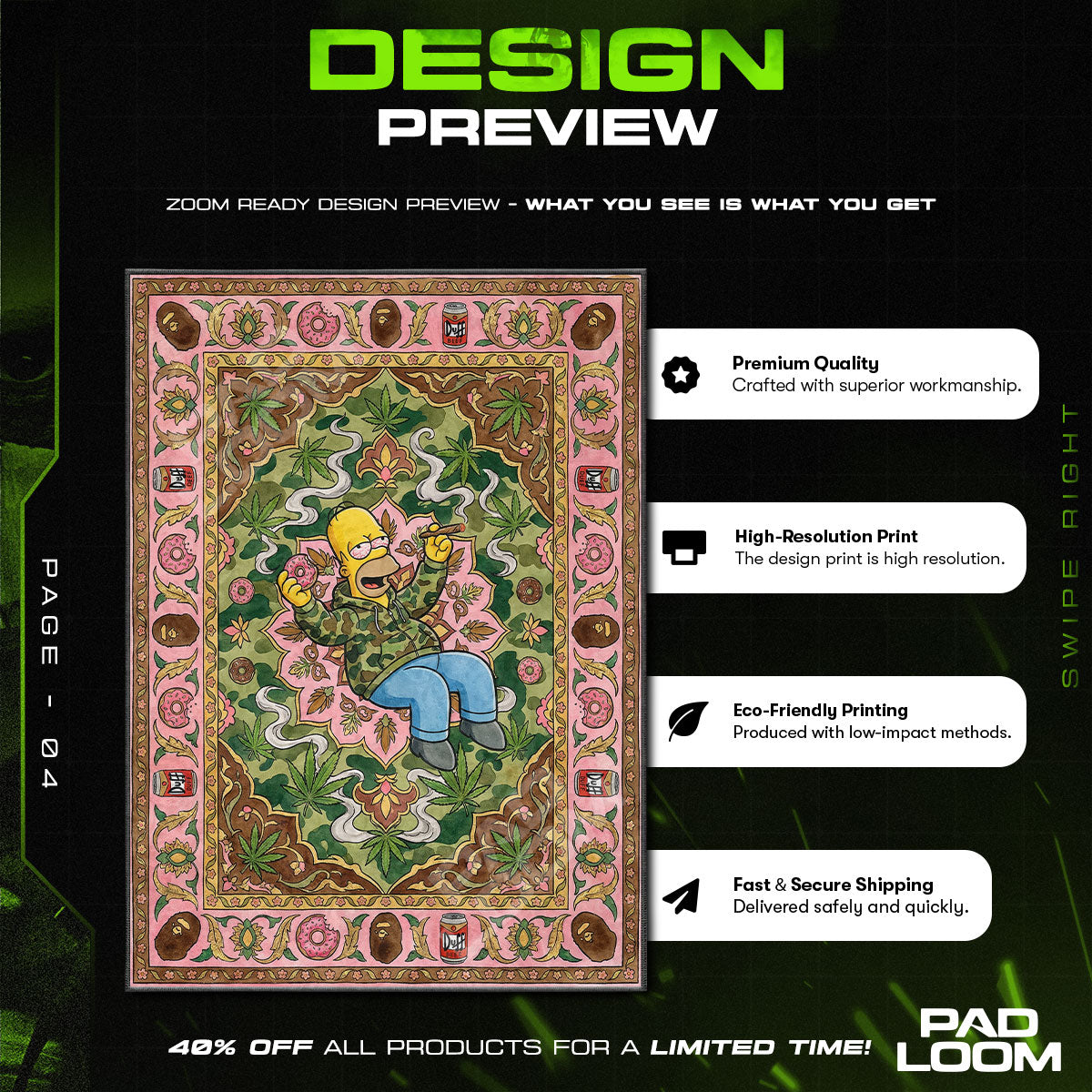 Floor character design printed on rug