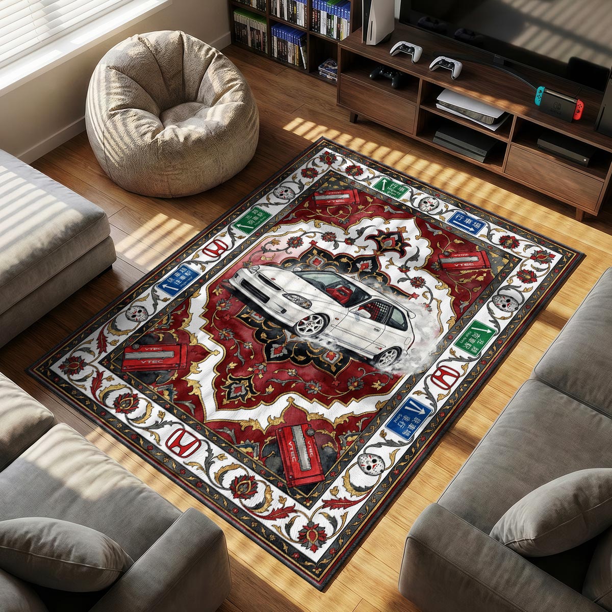 Honda Civic themed area rug for home decor fans