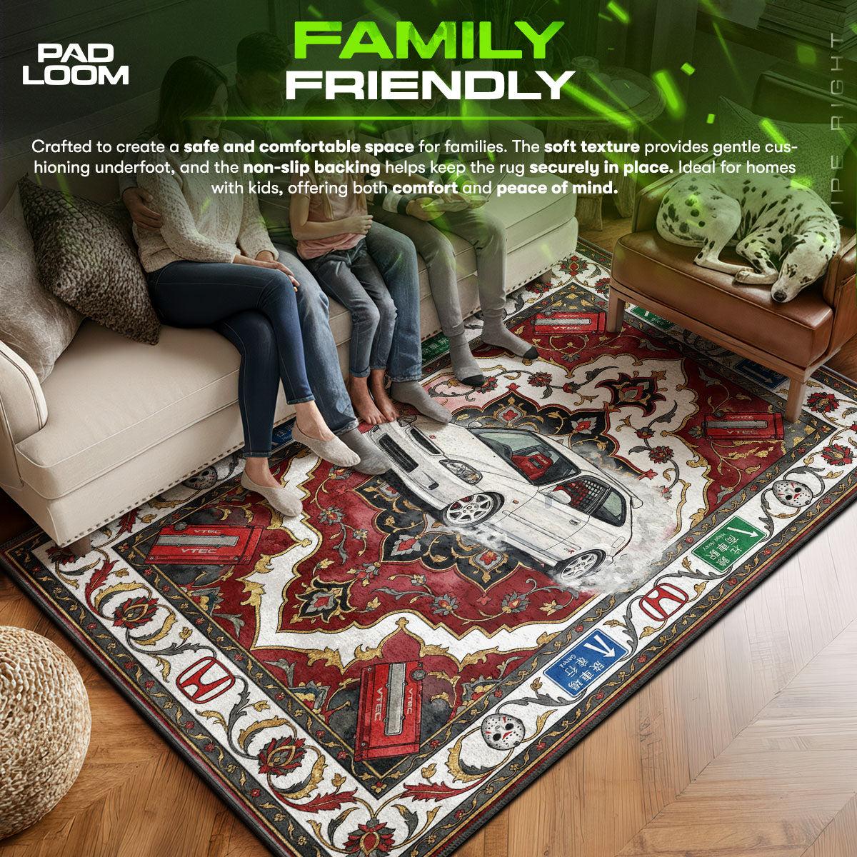 Honda area rug showing full home decor artwork