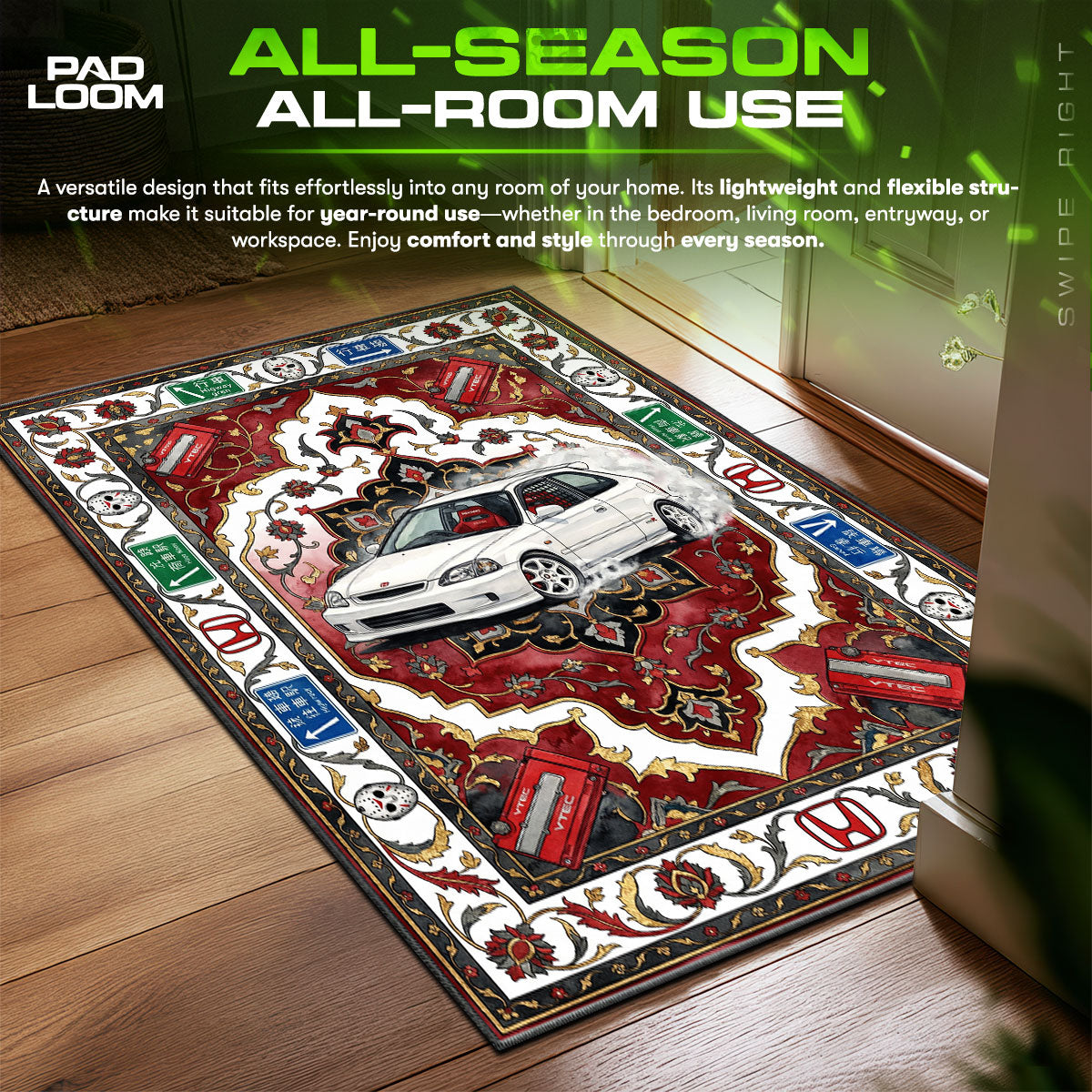 Honda Civic VTEC JDM Floor fan rug — premium quality print
