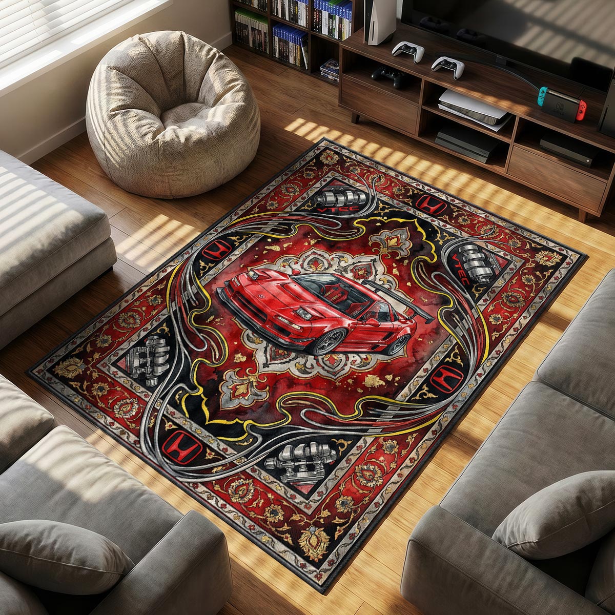 Honda NSX themed area rug for home decor fans