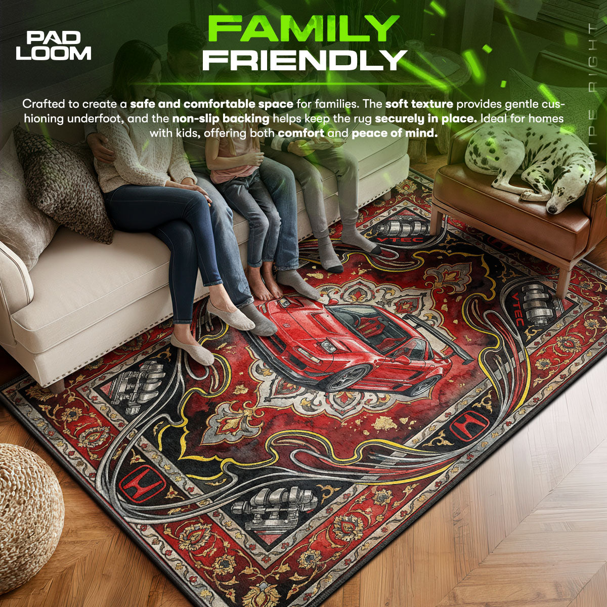 Honda area rug showing full home decor artwork