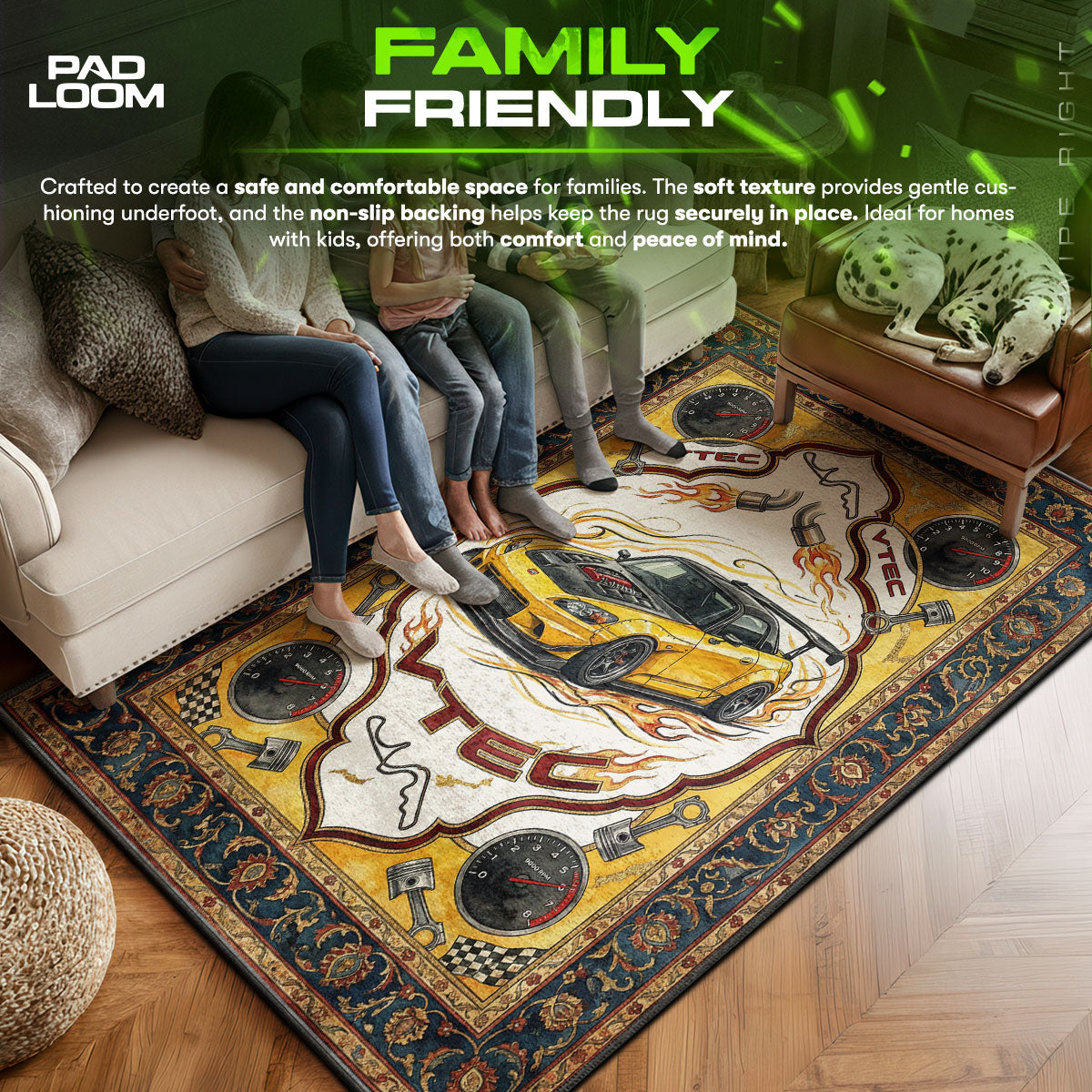 Honda area rug showing full home decor artwork