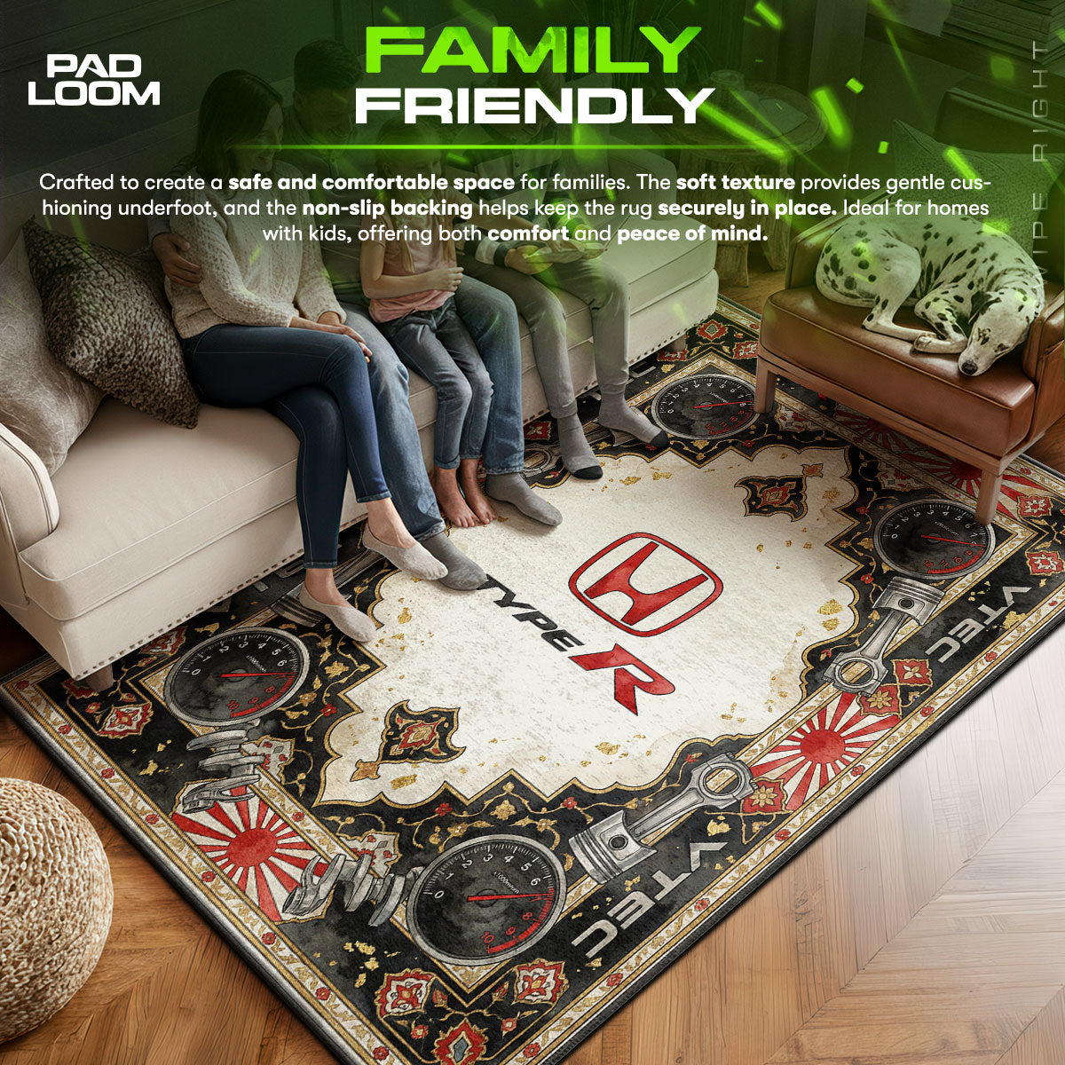 Honda area rug showing full home decor artwork