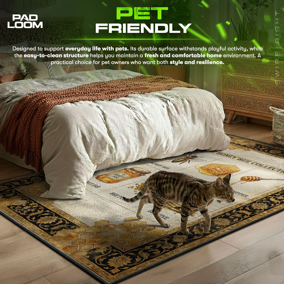Honey Bee themed area rug for home decor fans