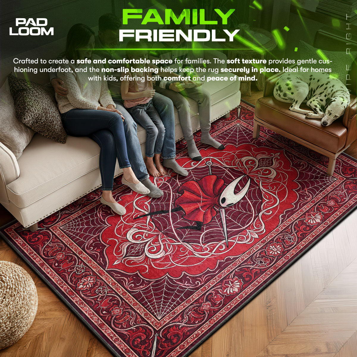 Hornet area rug showing full home decor artwork