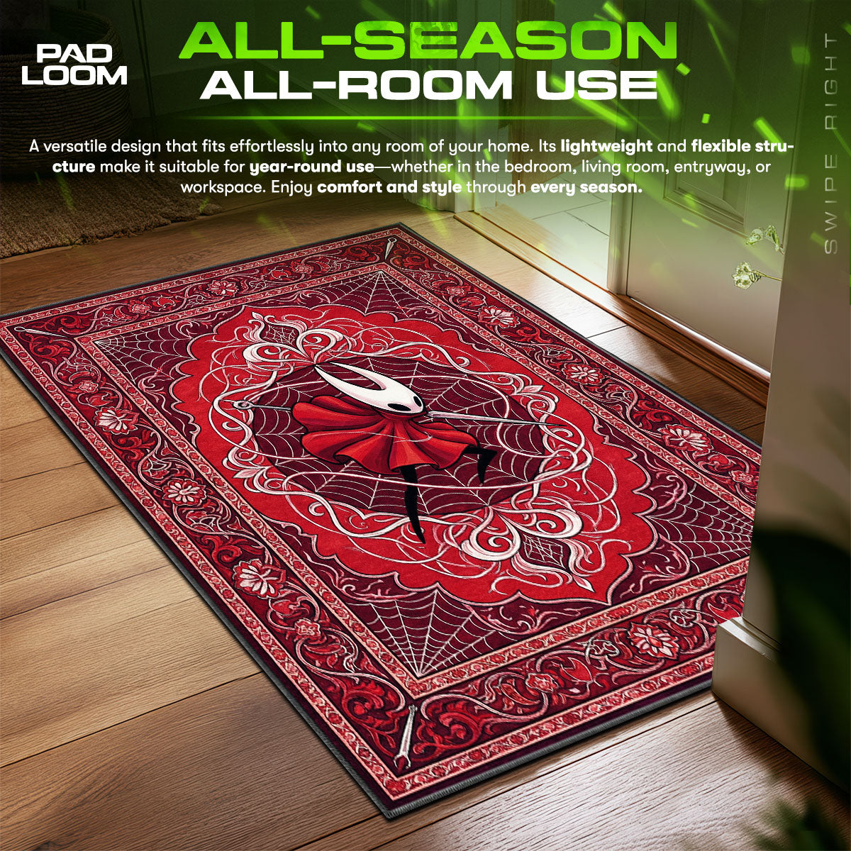Hornet Needle Weaver Hollow Knight Chair fan rug — premium quality print