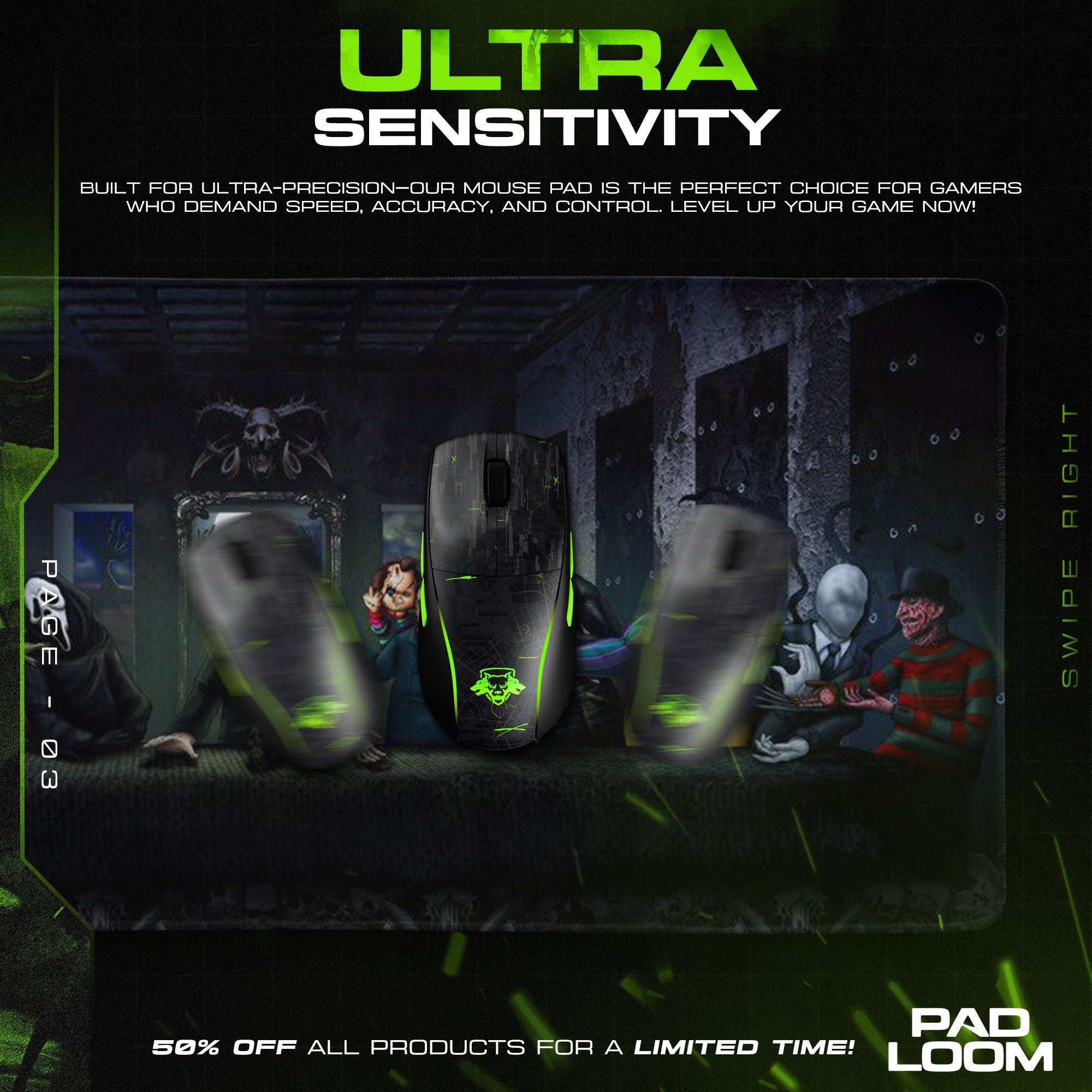 Horror Icons Mouse Pad - Dark Legends Gaming Mouse Pad Padloom