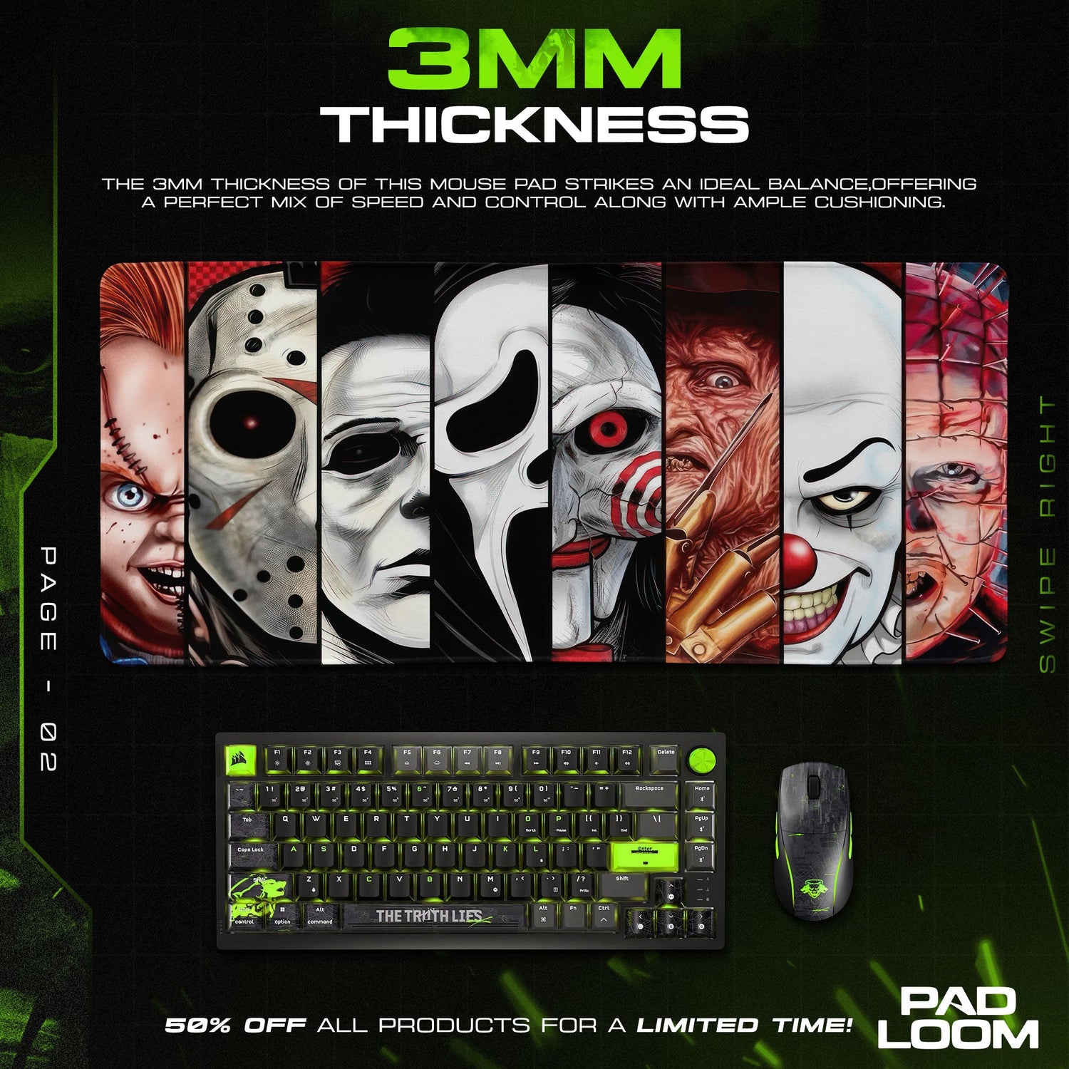 Horror Icons Face Lineup Mouse Pad, Gamer Desk Mat Padloom