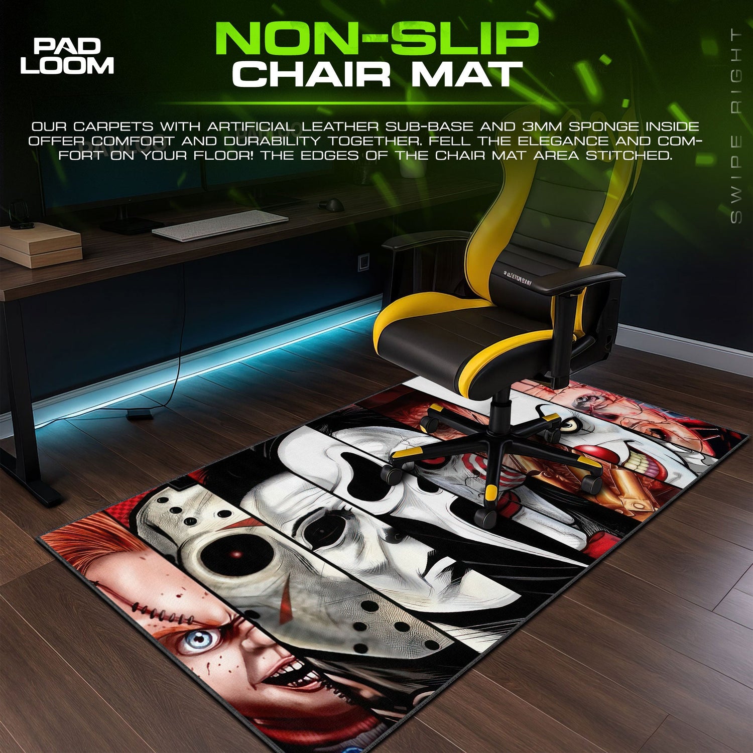 Horror Icons Face Lineup Mouse Pad, Gamer Desk Mat Padloom