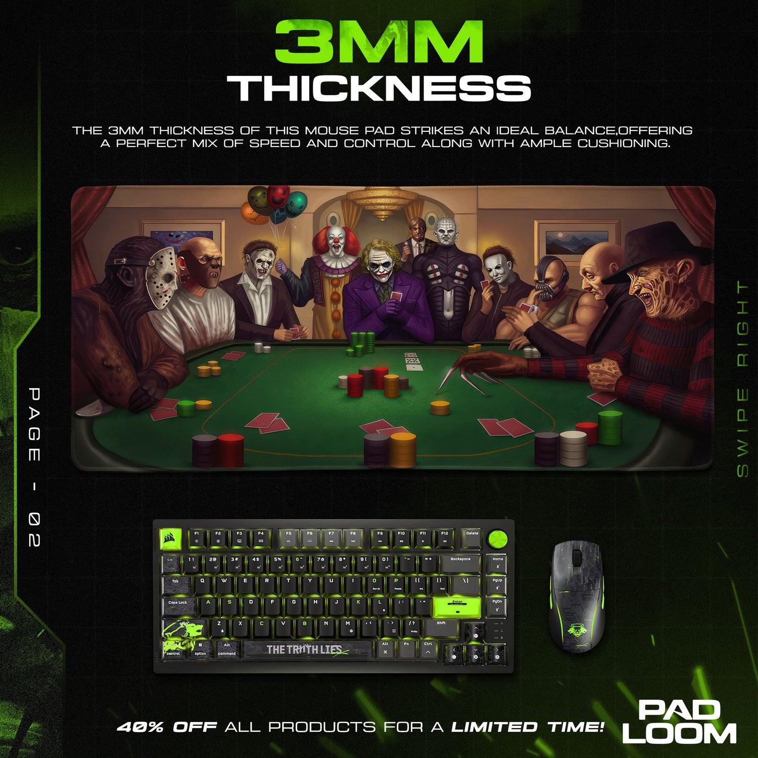 Horror Icons Poker Mouse Pad, Villain Showdown Gaming Desk Mat Padloom