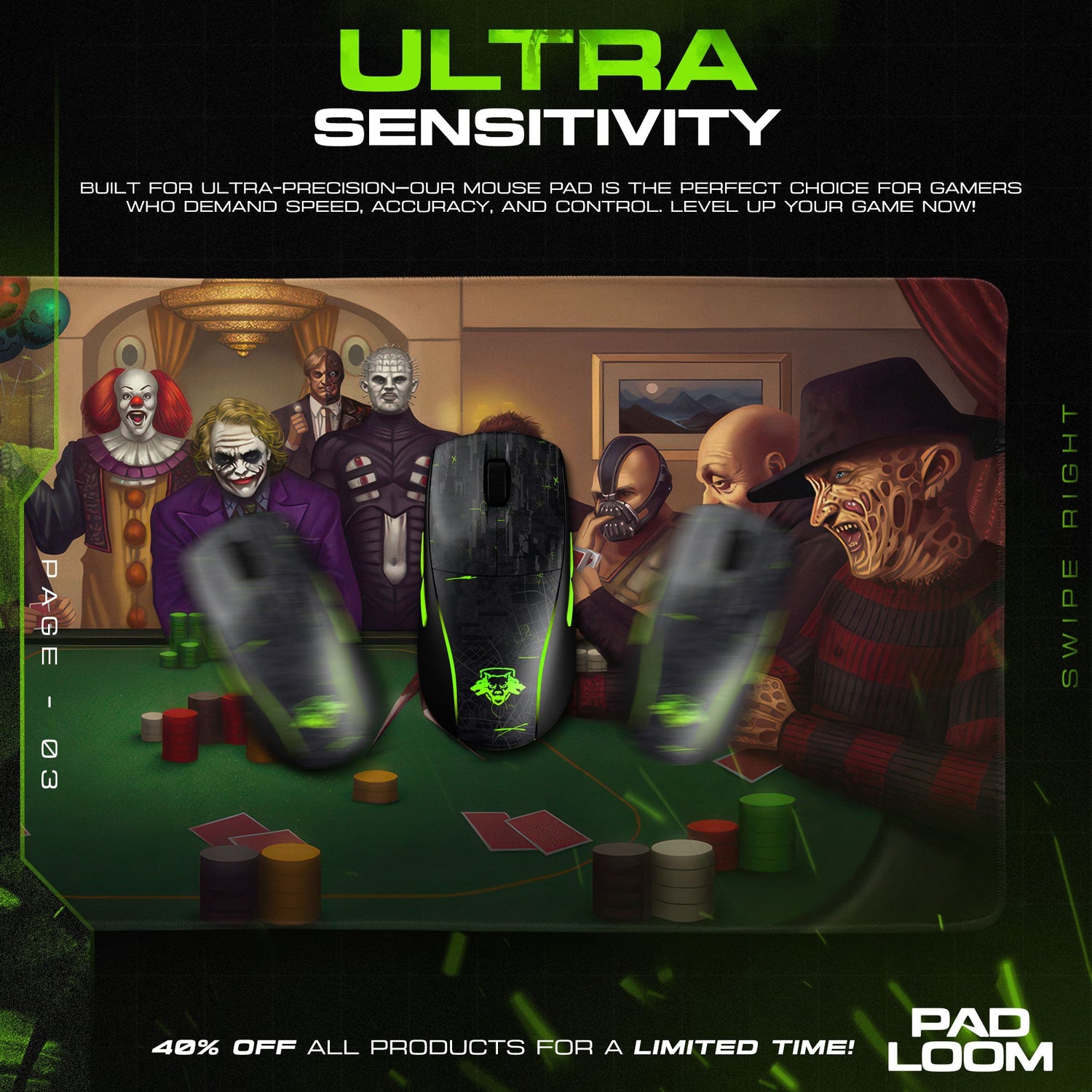 Horror Icons Poker Mouse Pad, Villain Showdown Gaming Desk Mat Padloom