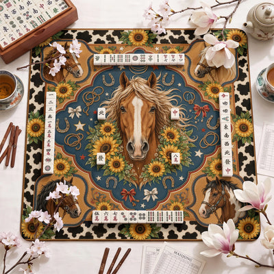 Pferd-Sonnenblume Mahjong-Matte - Mah-Jongg Tischmatte
