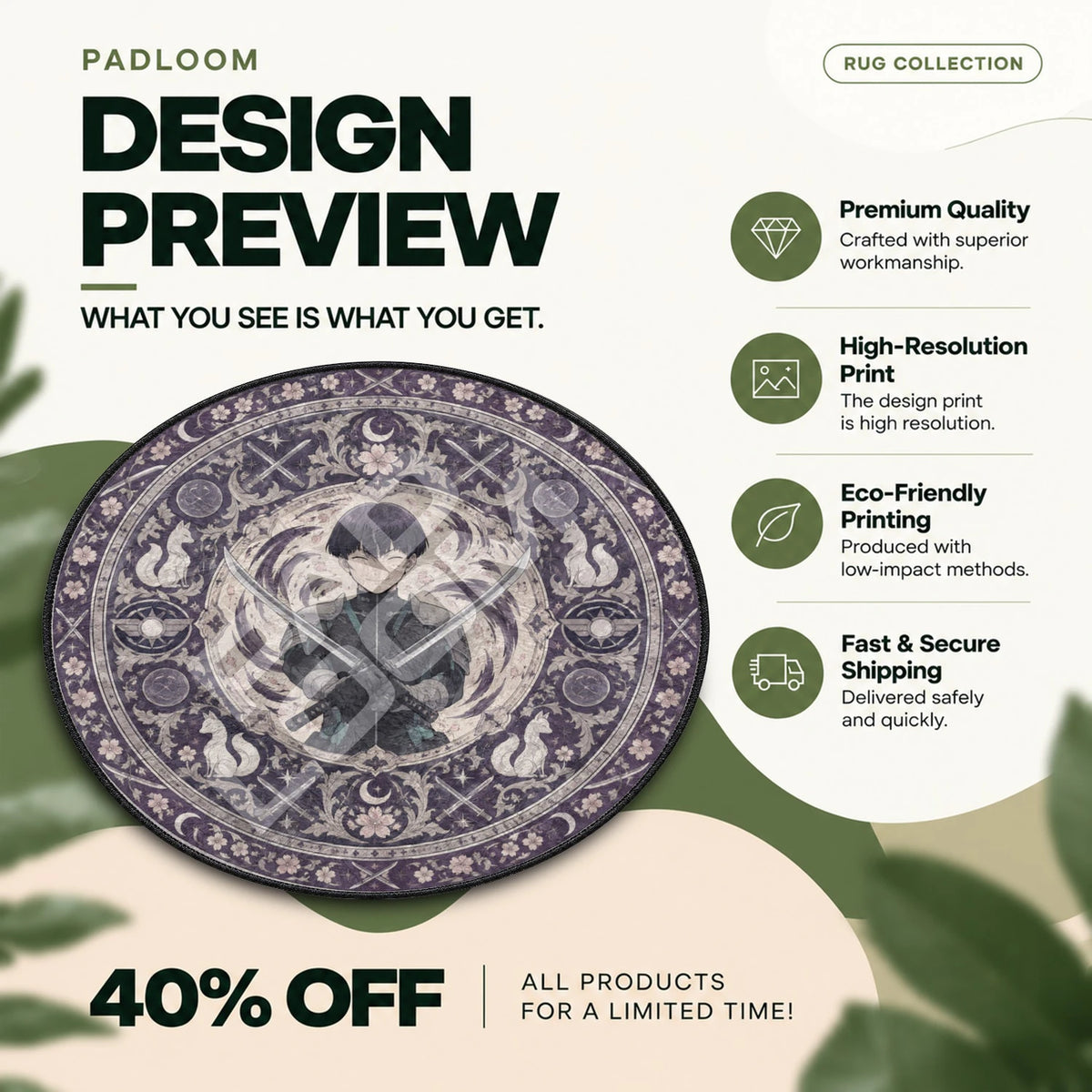 Hoshina Crossed Kaiju No. 8 round rug full design preview