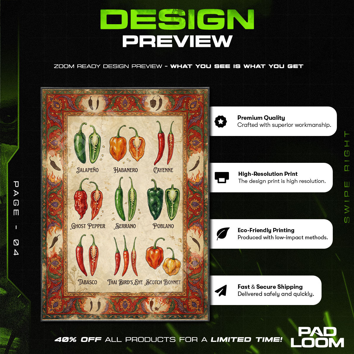 Hot Pepper Varieties Chili Kitchen Floor rug — main product view