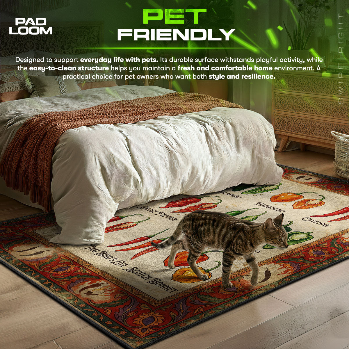 Hot Pepper themed area rug for home decor fans