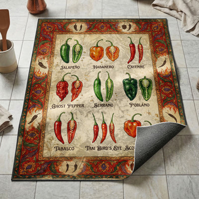 Hot Pepper Varieties Rug — Chili Kitchen Floor Mat