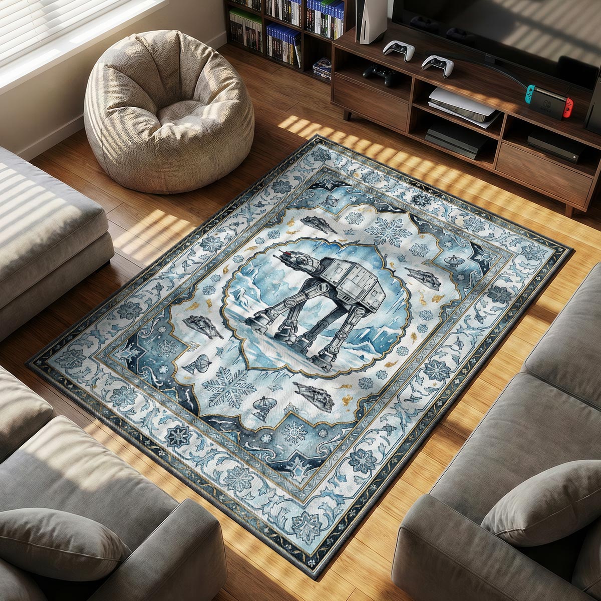 Hoth AT themed area rug for home decor fans