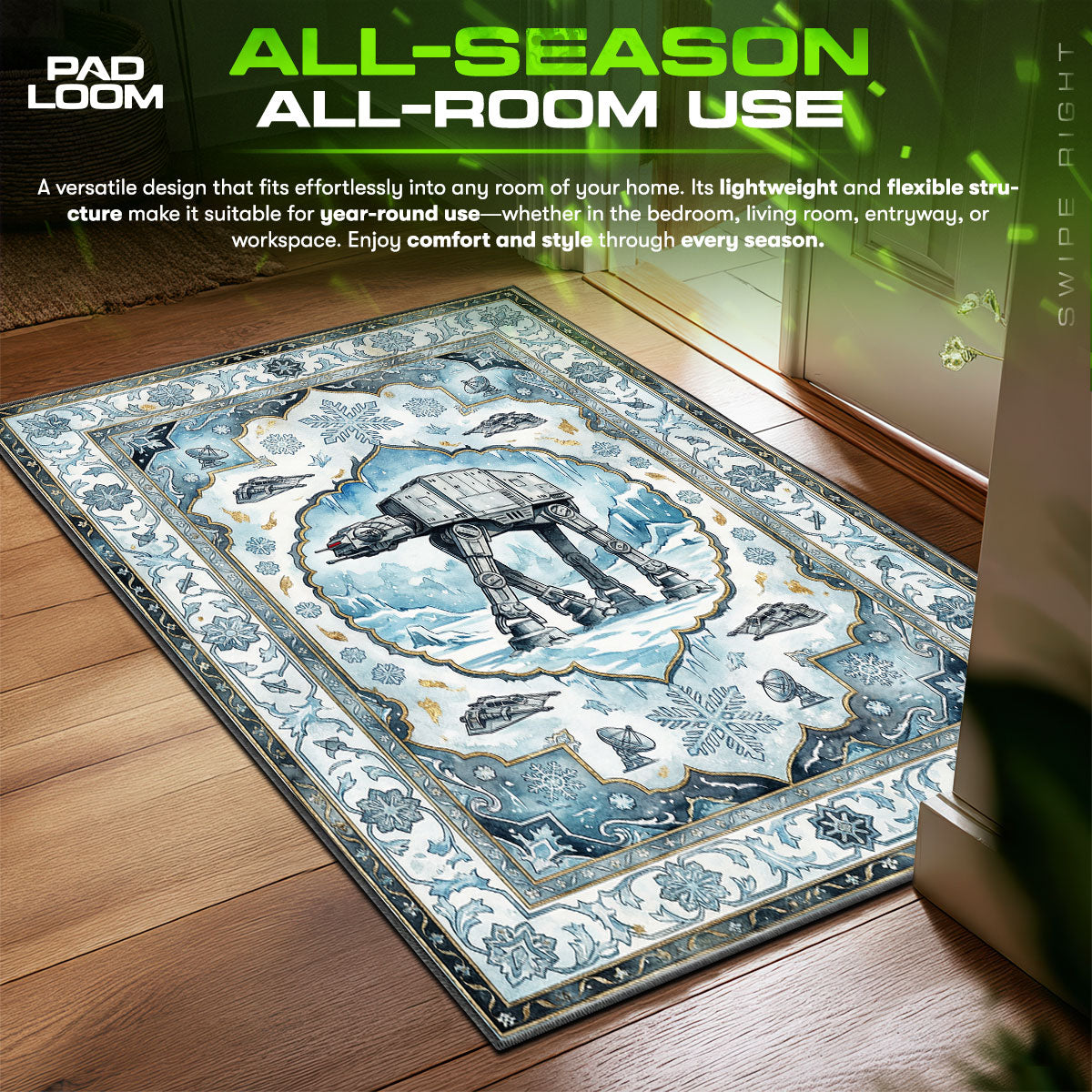 Hoth AT AT Winter Star Wars Room fan rug — premium quality print