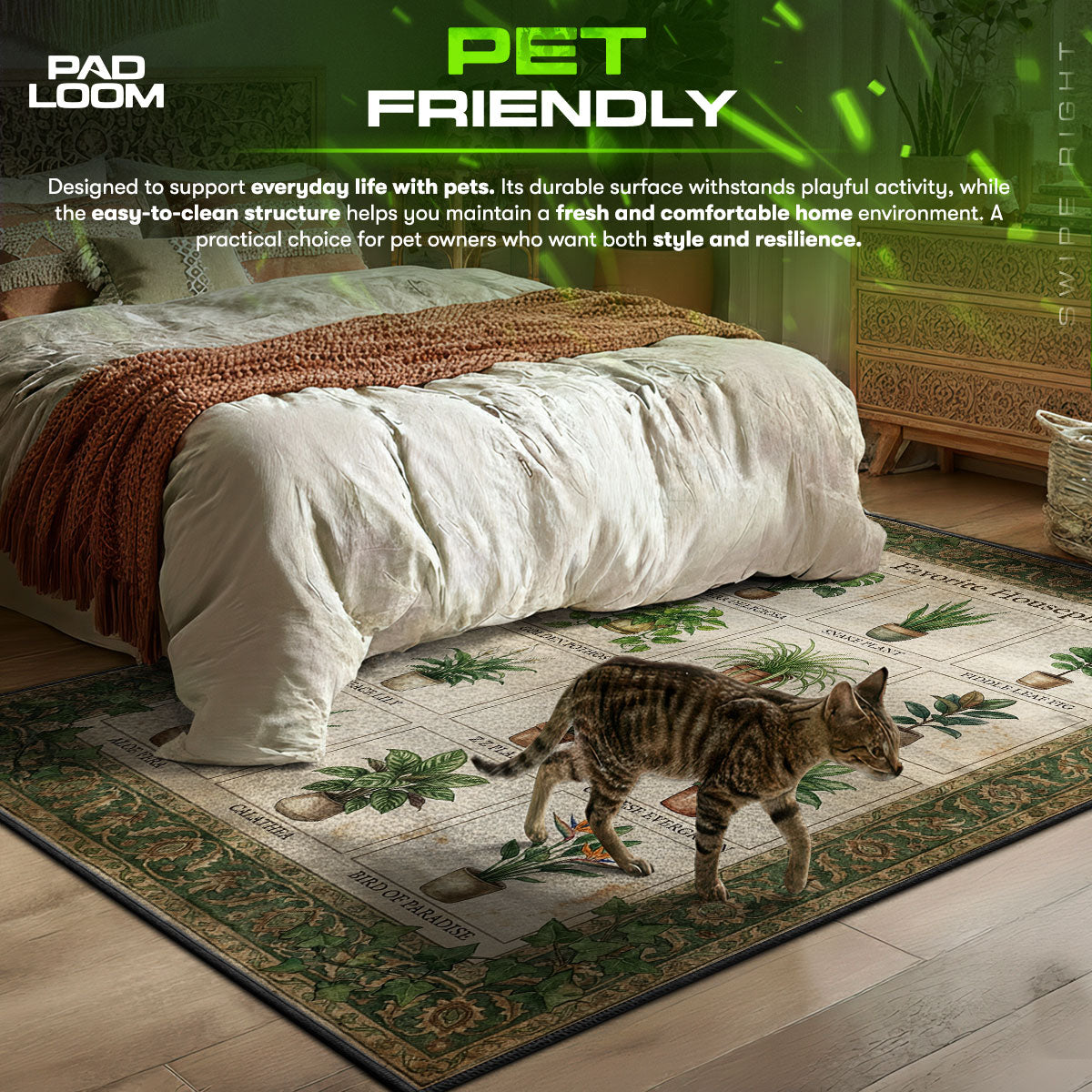 Houseplant Guide themed area rug for home decor fans