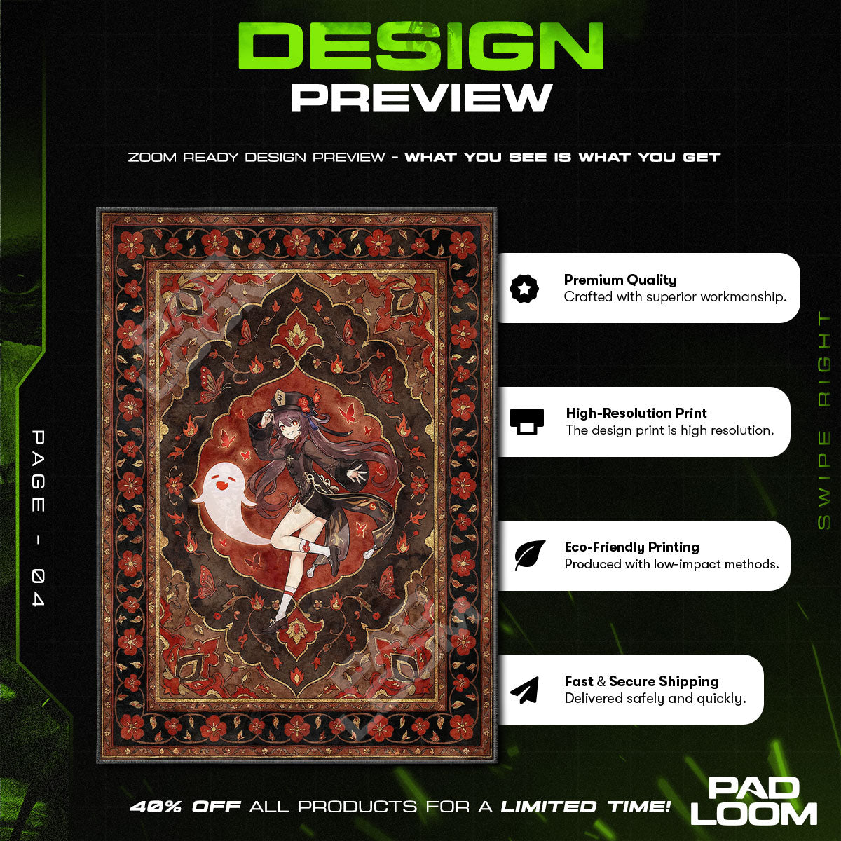 Hu Tao Geisterblüte Teppich - Genshin Impact Stuhlunterlage