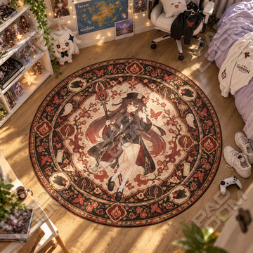 Hu Tao Waving Round Rug - Genshin Impact Chair Mat