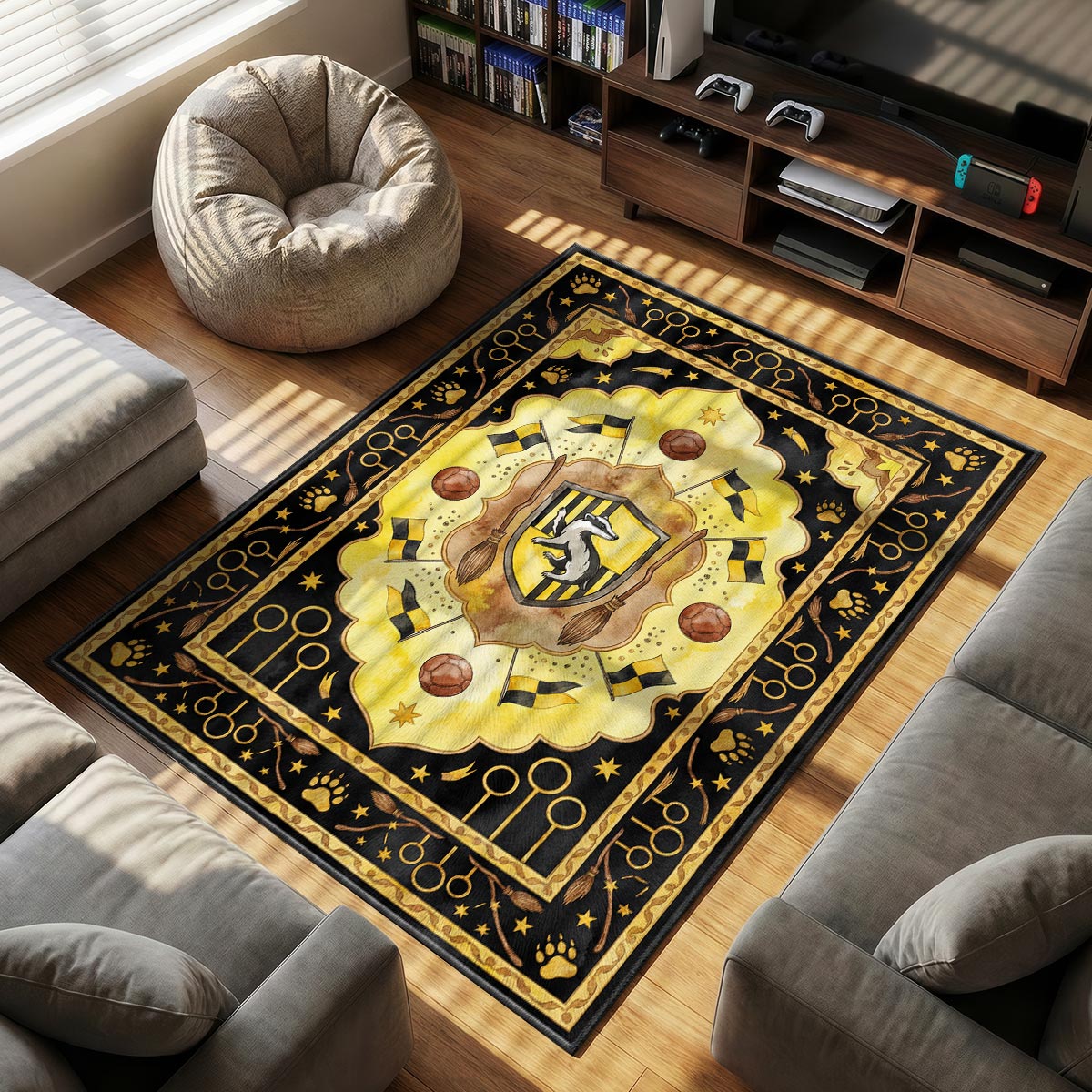Hufflepuff Badger themed area rug for home decor fans