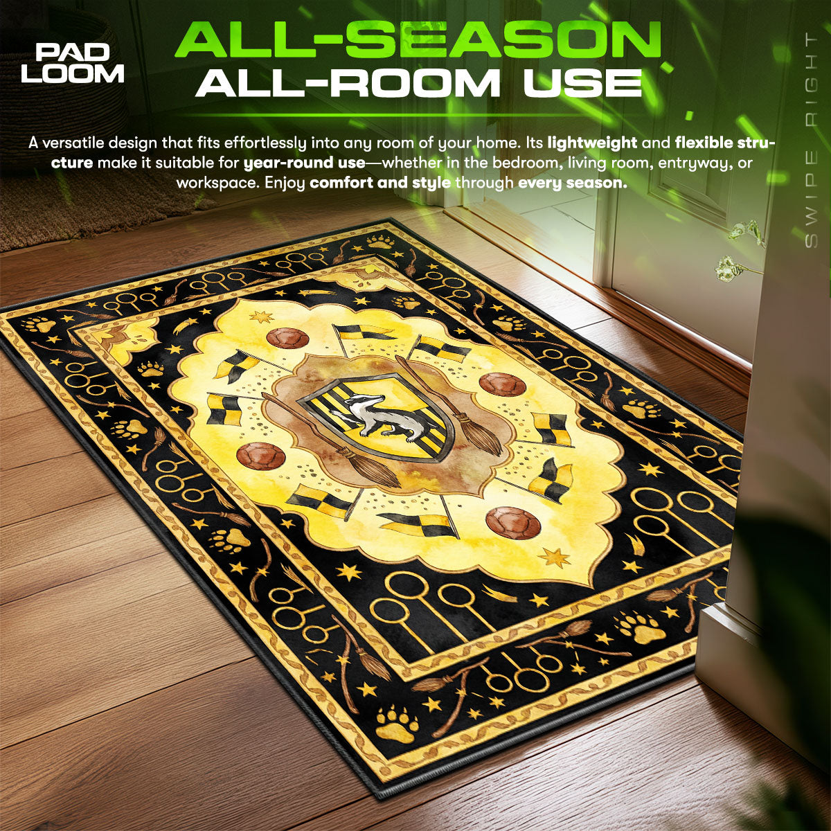 Hufflepuff Badger Quidditch Harry Potter Room fan rug — premium quality print