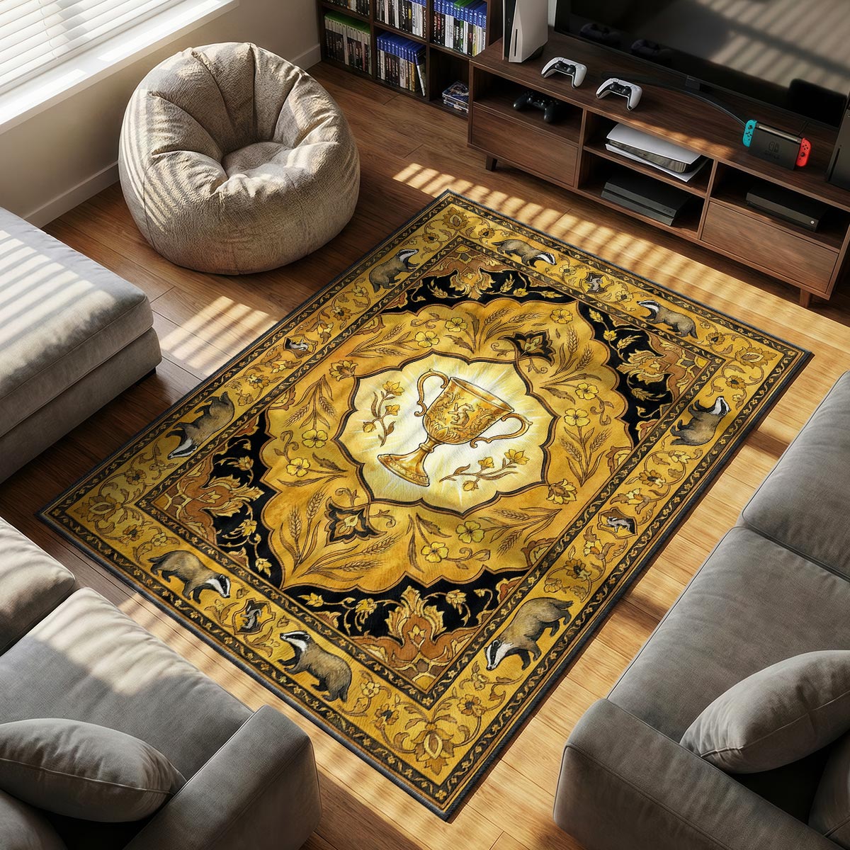 Hufflepuff Cup themed area rug for Vintage fans