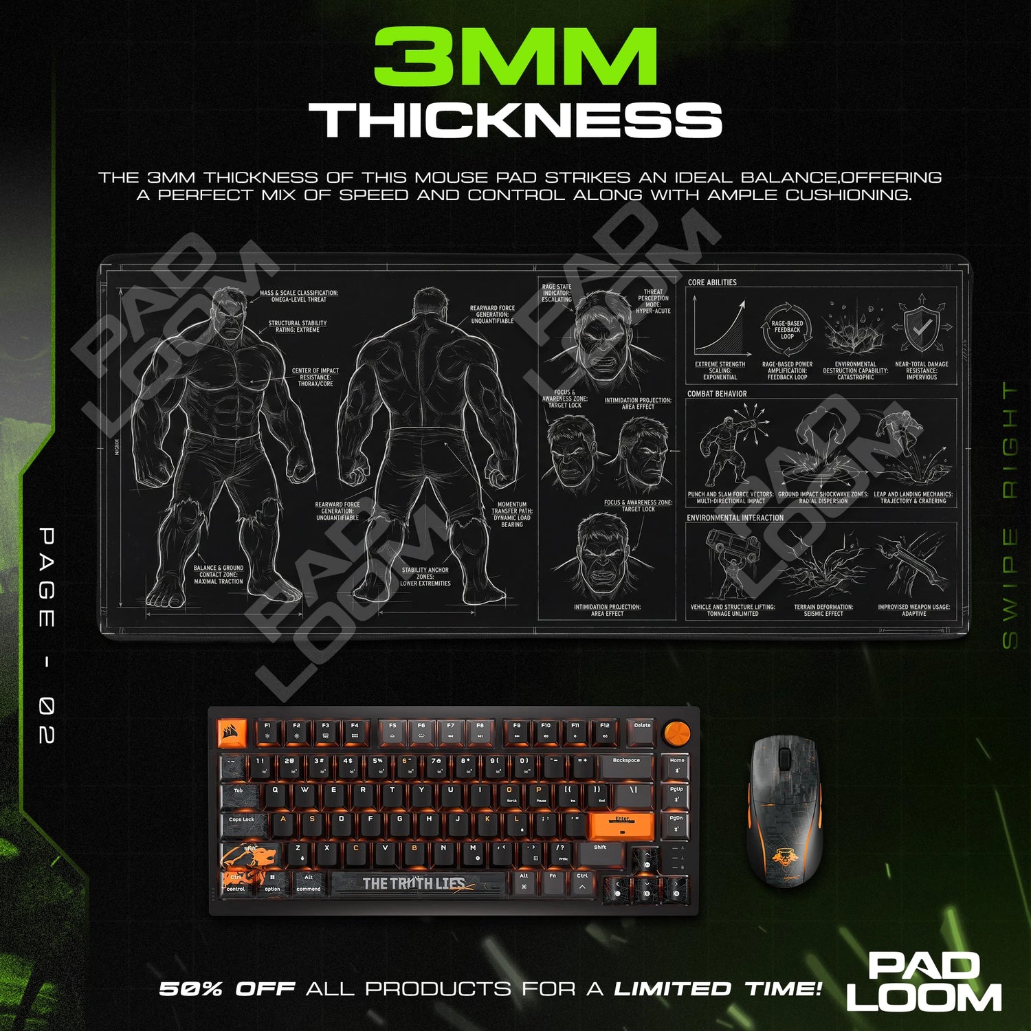 Hulk Combat Dossier Mouse Pad - Marvel Desk Mat