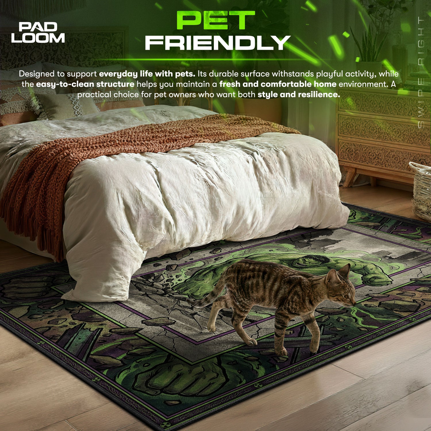 Detailed close-up of Hulk rug pattern