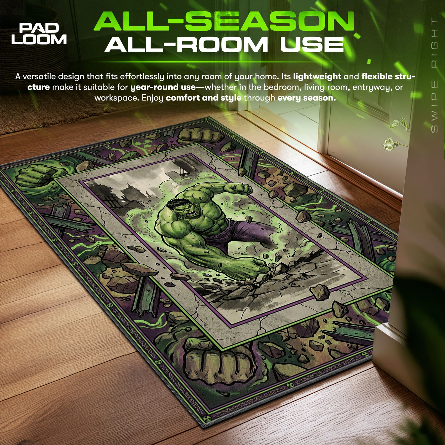 Hulk Gamma Smash Marvel Chair fan rug — premium quality print