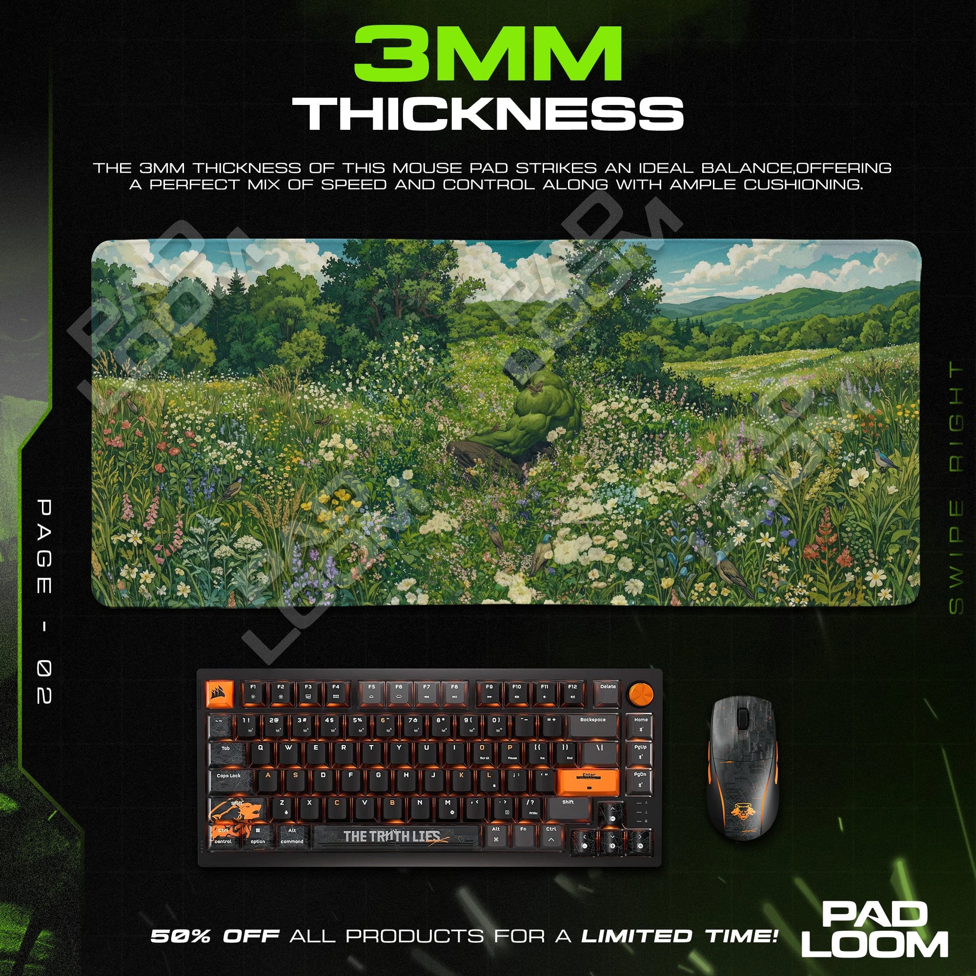 Hulk Meadow Calm Mouse Pad - Marvel Desk Mat