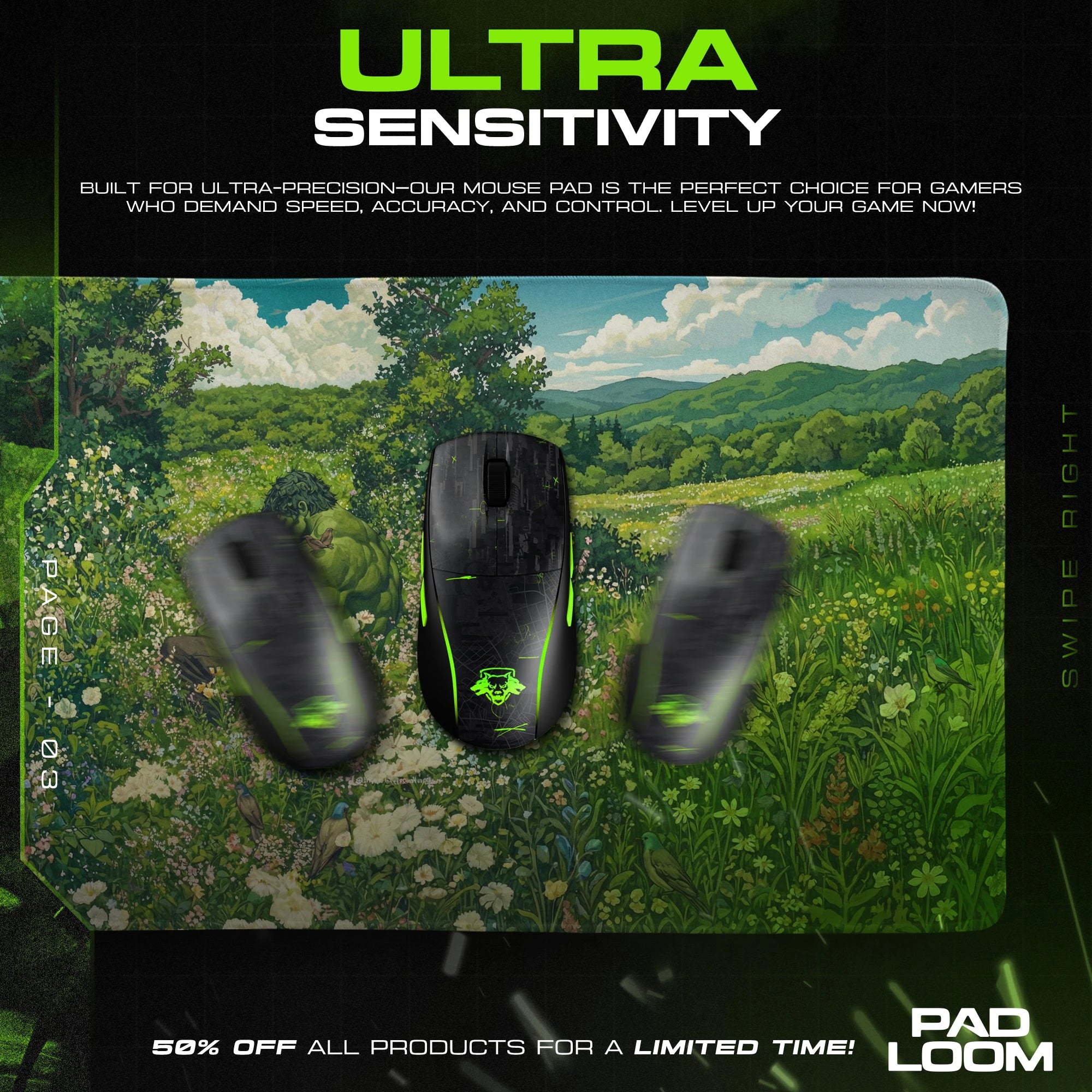 Hulk Meadow Calm Mouse Pad - Marvel Desk Mat