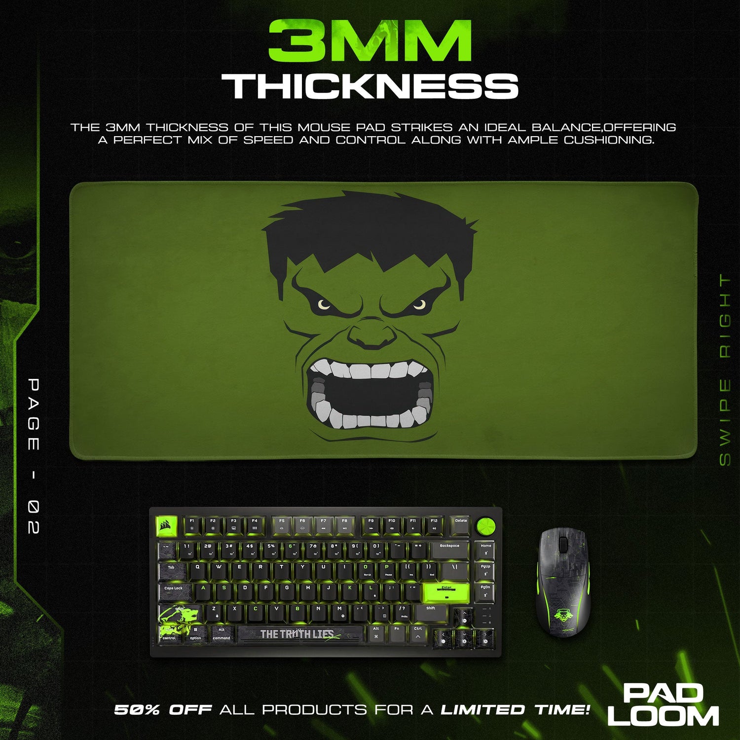 Hulk Mouse Pad, Rage Face Marvel Gaming Desk Mat Padloom