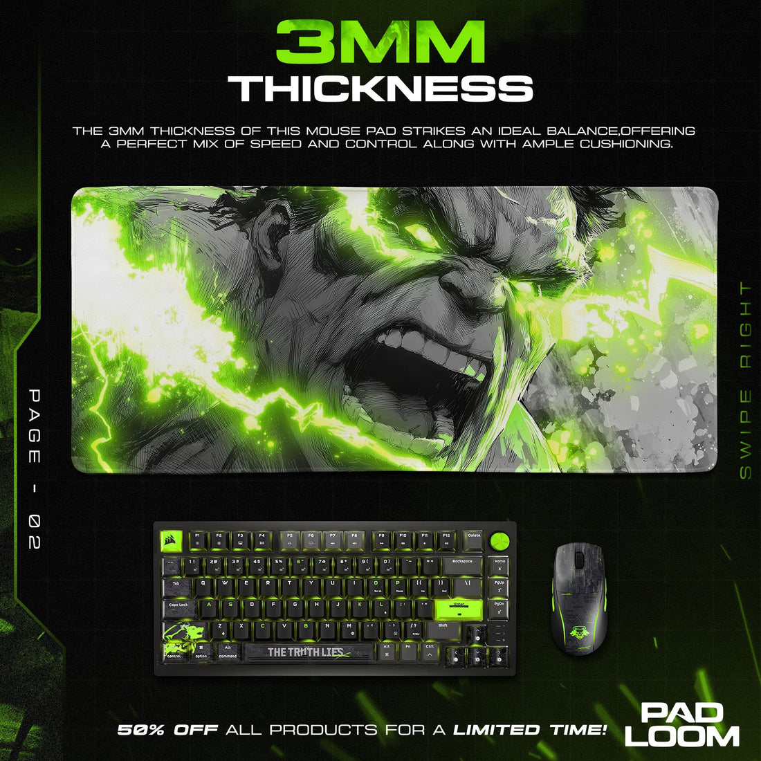 Hulk Rage - Gamma Burst Gaming Mouse Pad Padloom
