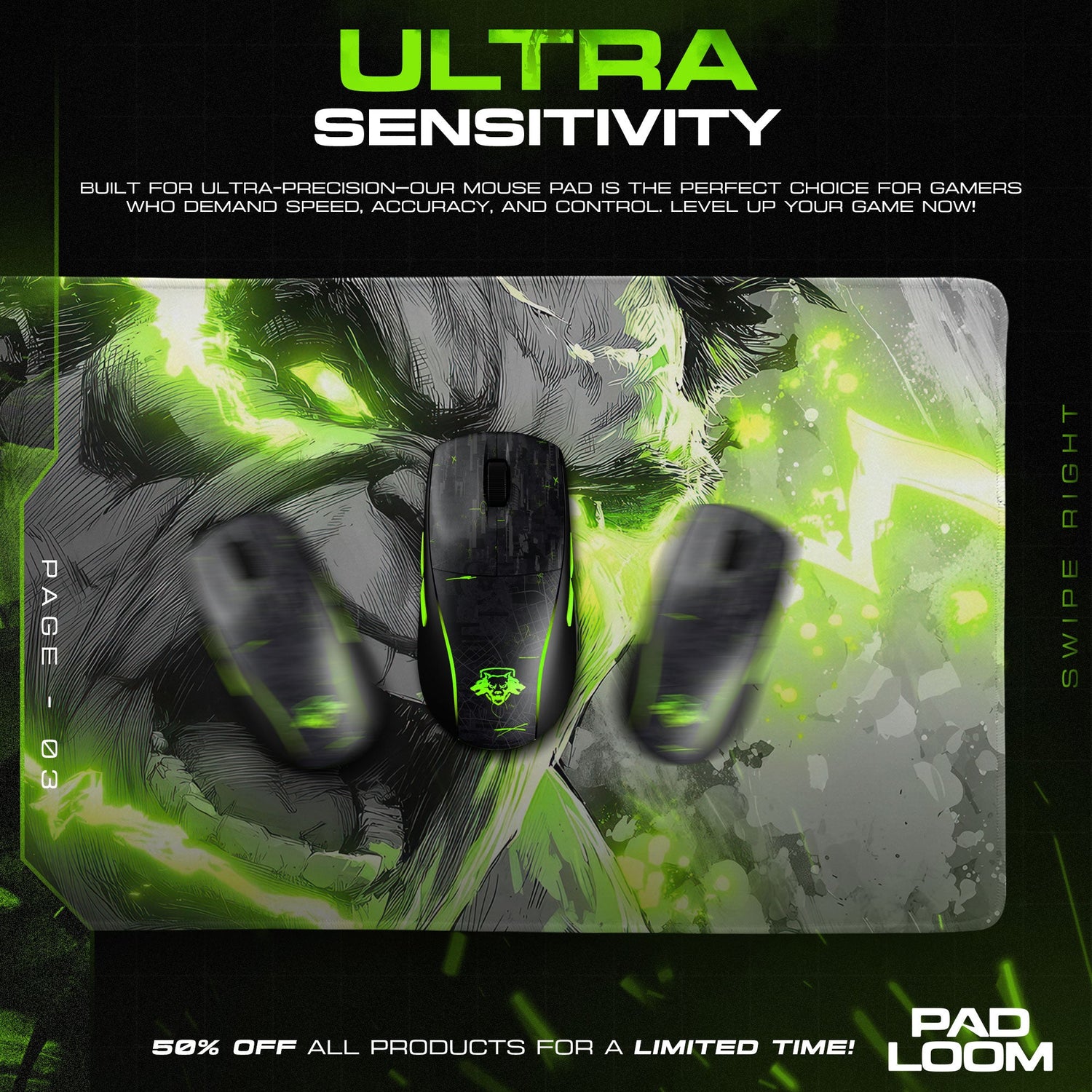Hulk Rage - Gamma Burst Gaming Mouse Pad Padloom