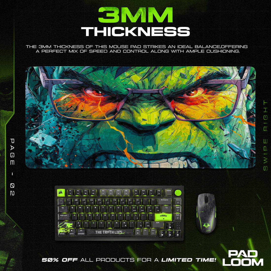 Hulk Smart Rage Mouse Pad - Gamma Tech Gaming Desk Mat Padloom