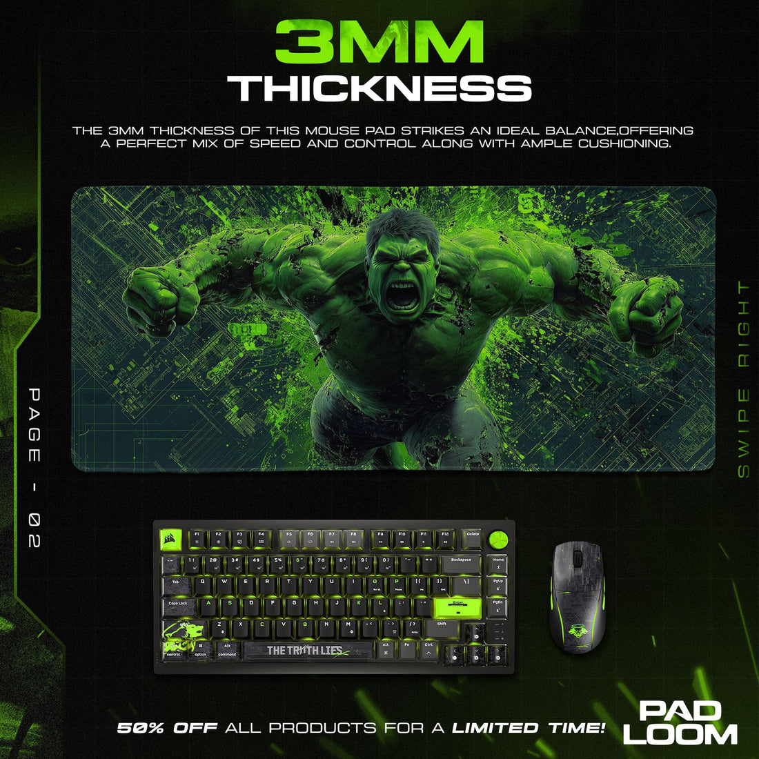 Hulk Smash Mouse Pad - Gamma Rage Gaming Desk Mat Padloom