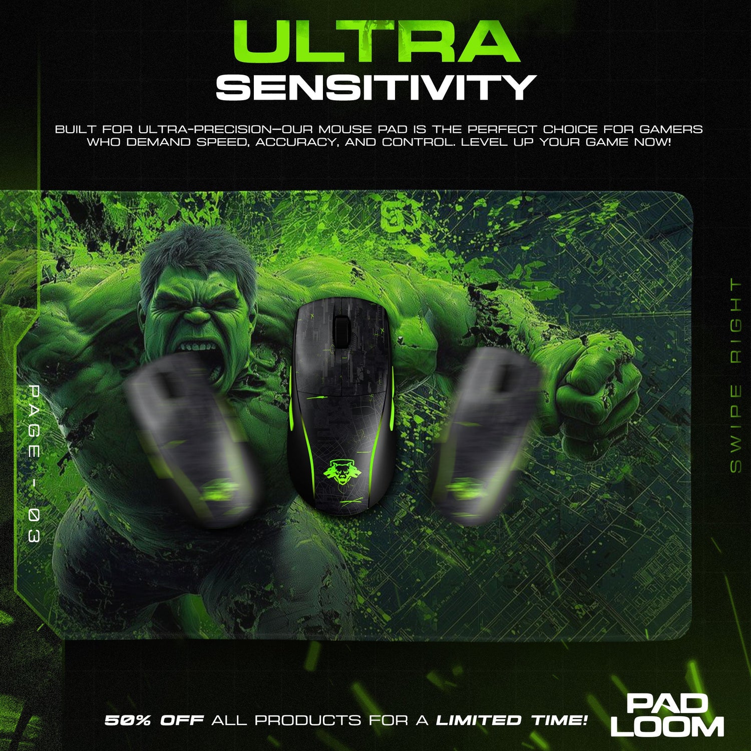 Hulk Smash Mouse Pad - Gamma Rage Gaming Desk Mat Padloom