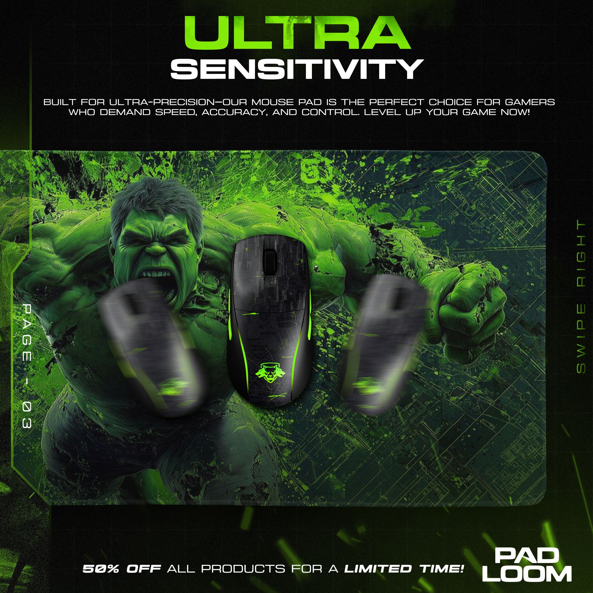 Hulk Smash Mouse Pad - Gamma Rage Gaming Desk Mat