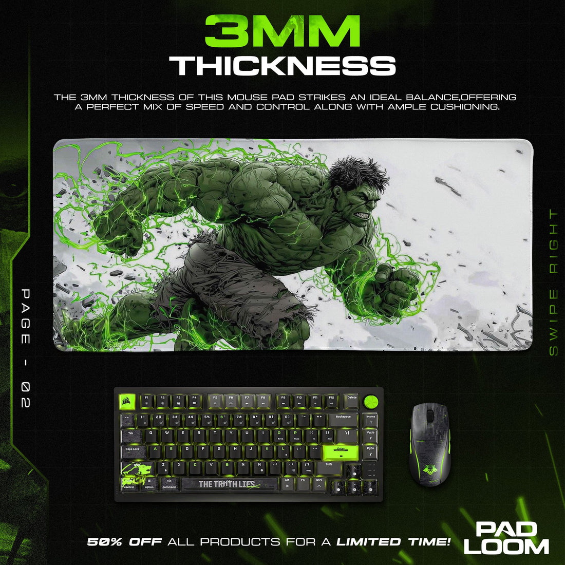 Hulk Smash Mouse Pad - Gamma Power Gaming Desk Mat Padloom
