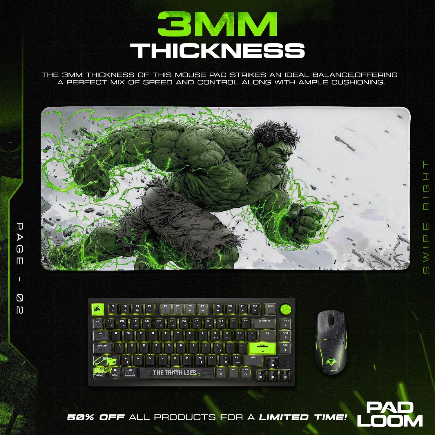 Hulk Smash Mouse Pad - Gamma Power Gaming Desk Mat Padloom