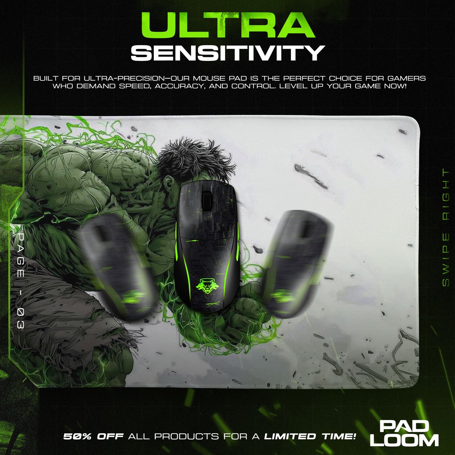 Hulk Smash Mouse Pad - Gamma Power Gaming Desk Mat Padloom