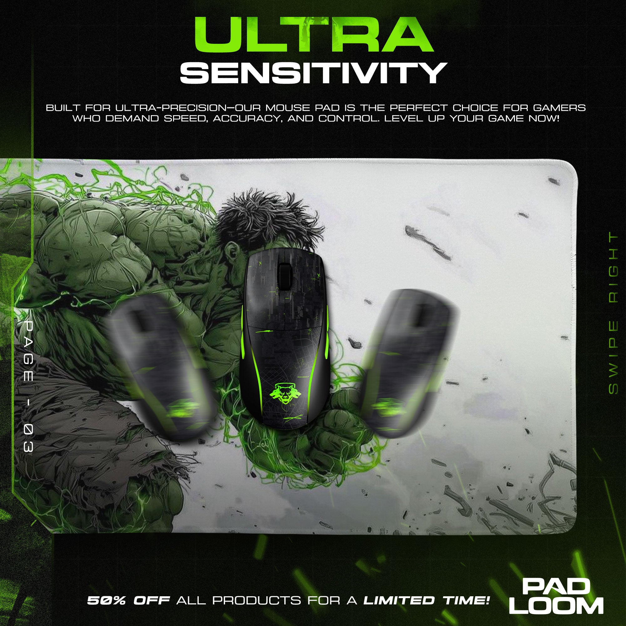 Hulk Smash Mouse Pad - Gamma Power Gaming Desk Mat