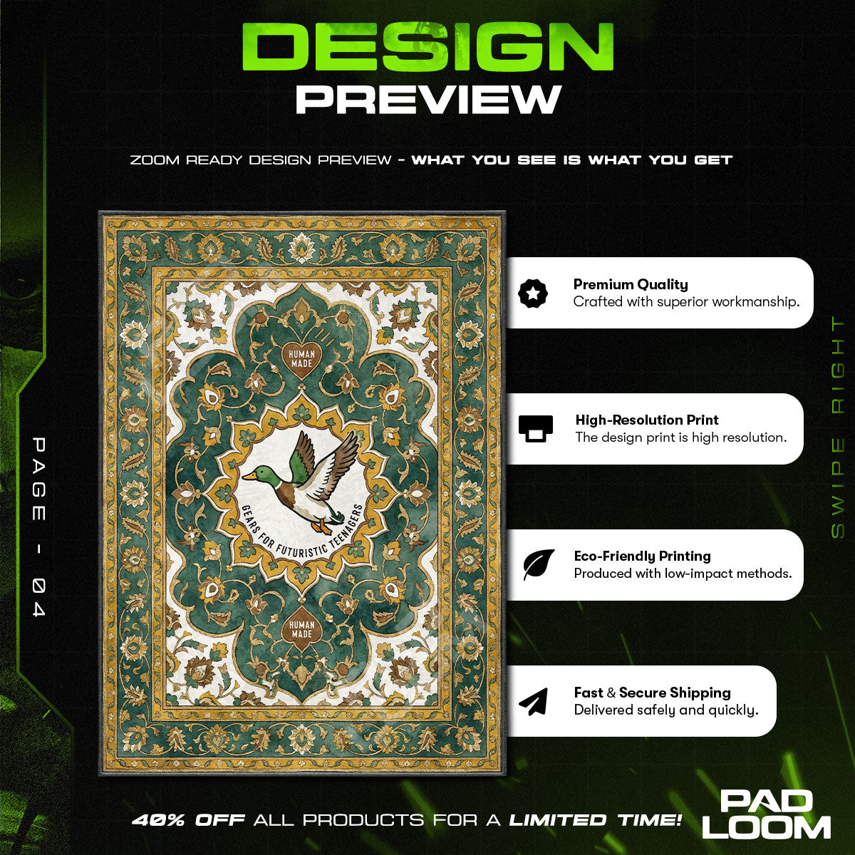 Floor character design printed on rug